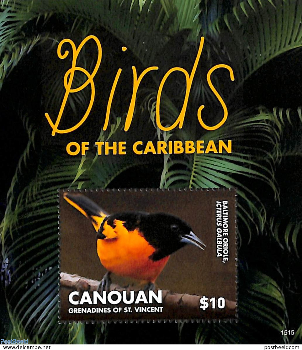 Saint Vincent & The Grenadines 2015 Canouan, Birds Of The Caribbean S/s, Mint NH, Nature - Birds - St.Vincent & Grenadines