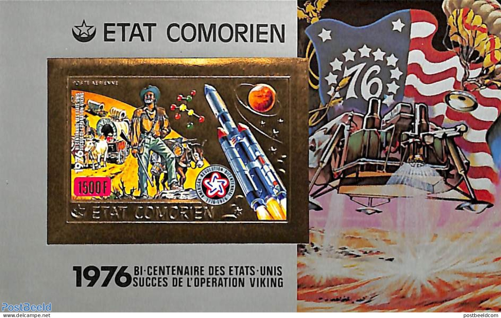 Comoros 1976 Viking S/s, Imperforated, Mint NH, US Bicentenary - Coaches - Space Exploration - Diligences