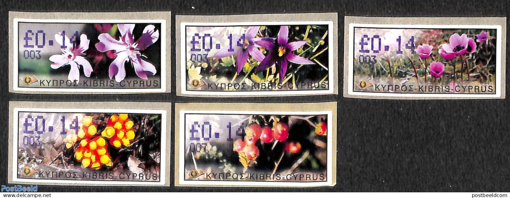 Cyprus 2002 Automat Stamps 5v, Mint NH, Nature - Flowers & Plants - Automat Stamps - Ongebruikt