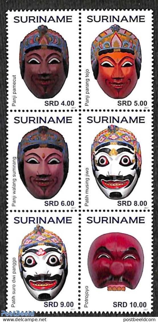 Suriname, Republic 2017 Masks 6v [++], Mint NH, Various - Folklore - Surinam