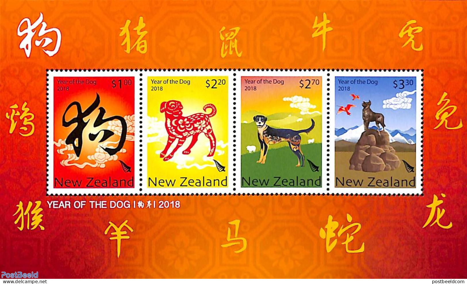 New Zealand 2018 Year Of The Dog S/s, Mint NH, Nature - Various - Dogs - New Year - Unused Stamps