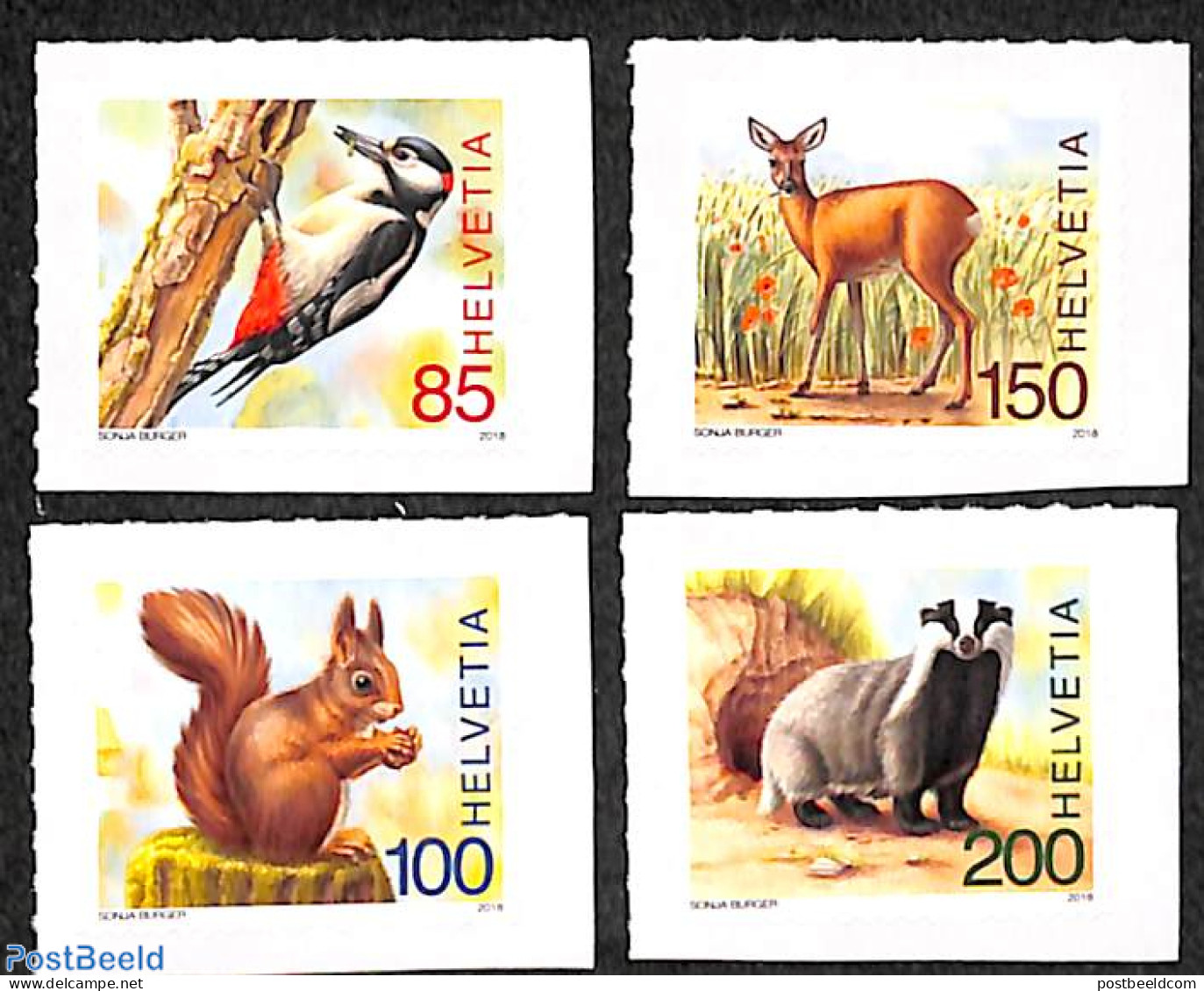 Switzerland 2018 Forest Animals 4v S-a, Mint NH, Nature - Animals (others & Mixed) - Birds - Deer - Wild Mammals - Woo.. - Unused Stamps