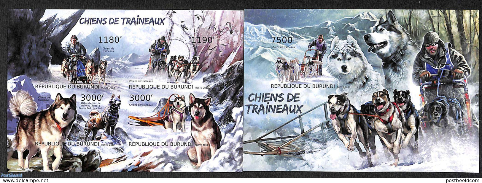 Burundi 2012 Sledge Dogs  2 S/s, Imperforated, Mint NH, Nature - Dogs - Other & Unclassified