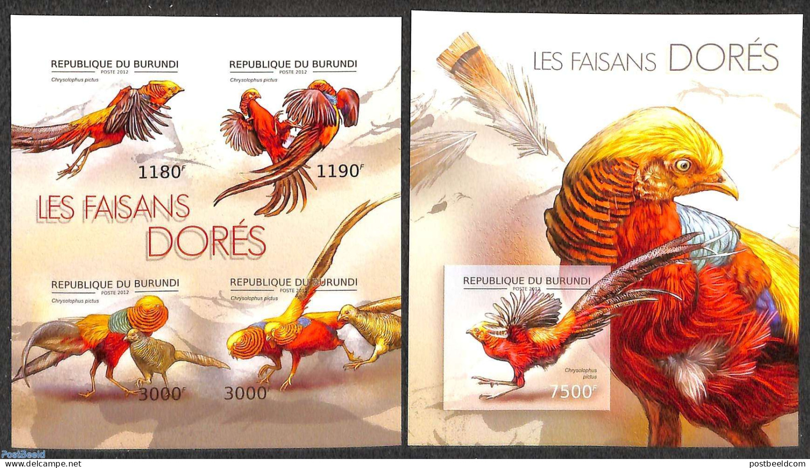 Burundi 2012 Pheasants  2 S/s, Imperforated, Mint NH, Birds - Poultry - Other & Unclassified