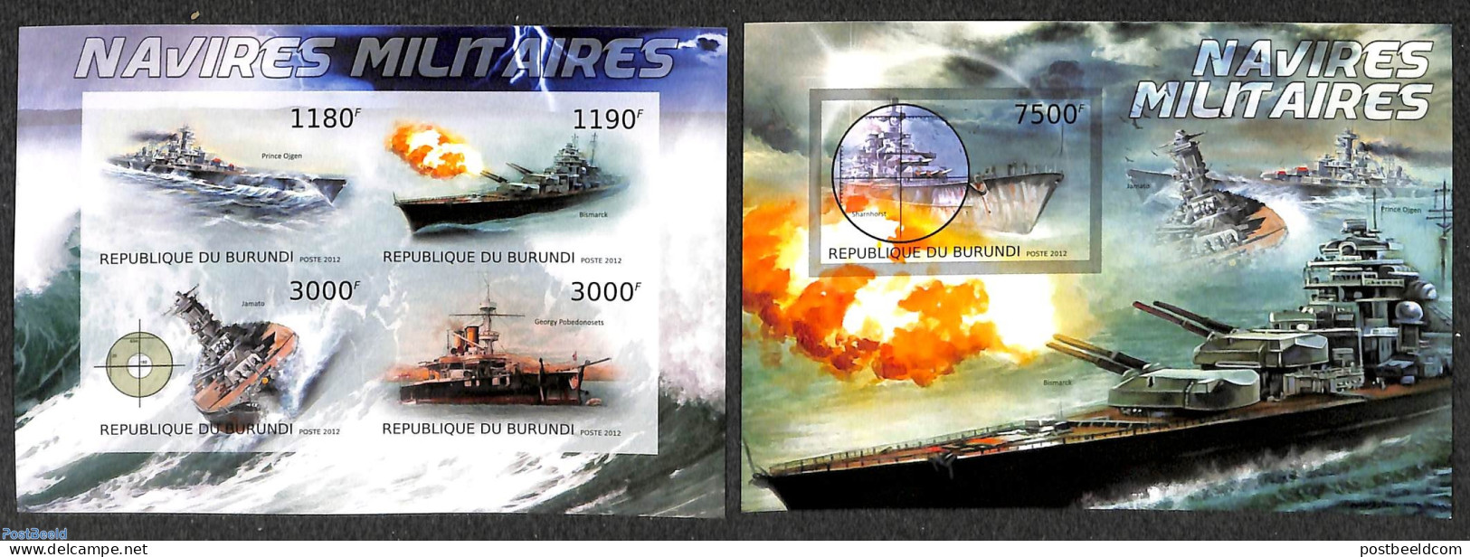 Burundi 2012 Military Ships  2 S/s, Imperforated, Mint NH, Transport - Ships And Boats - Barche