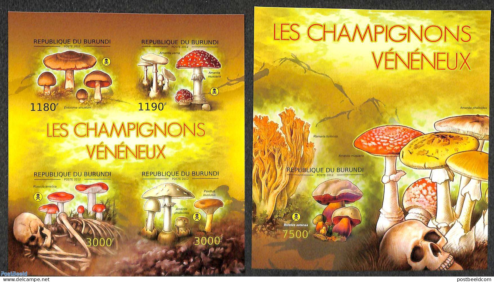 Burundi 2012 Mushrooms  2 S/s, Imperforated, Mint NH - Autres & Non Classés