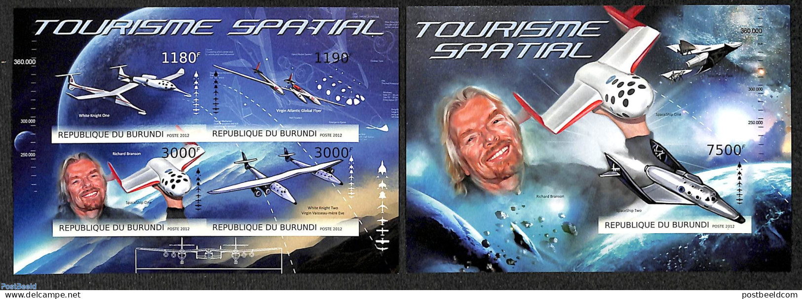 Burundi 2012 Space Tourism  2 S/s, Imperforated, Mint NH, Space Exploration - Tourism - Other & Unclassified