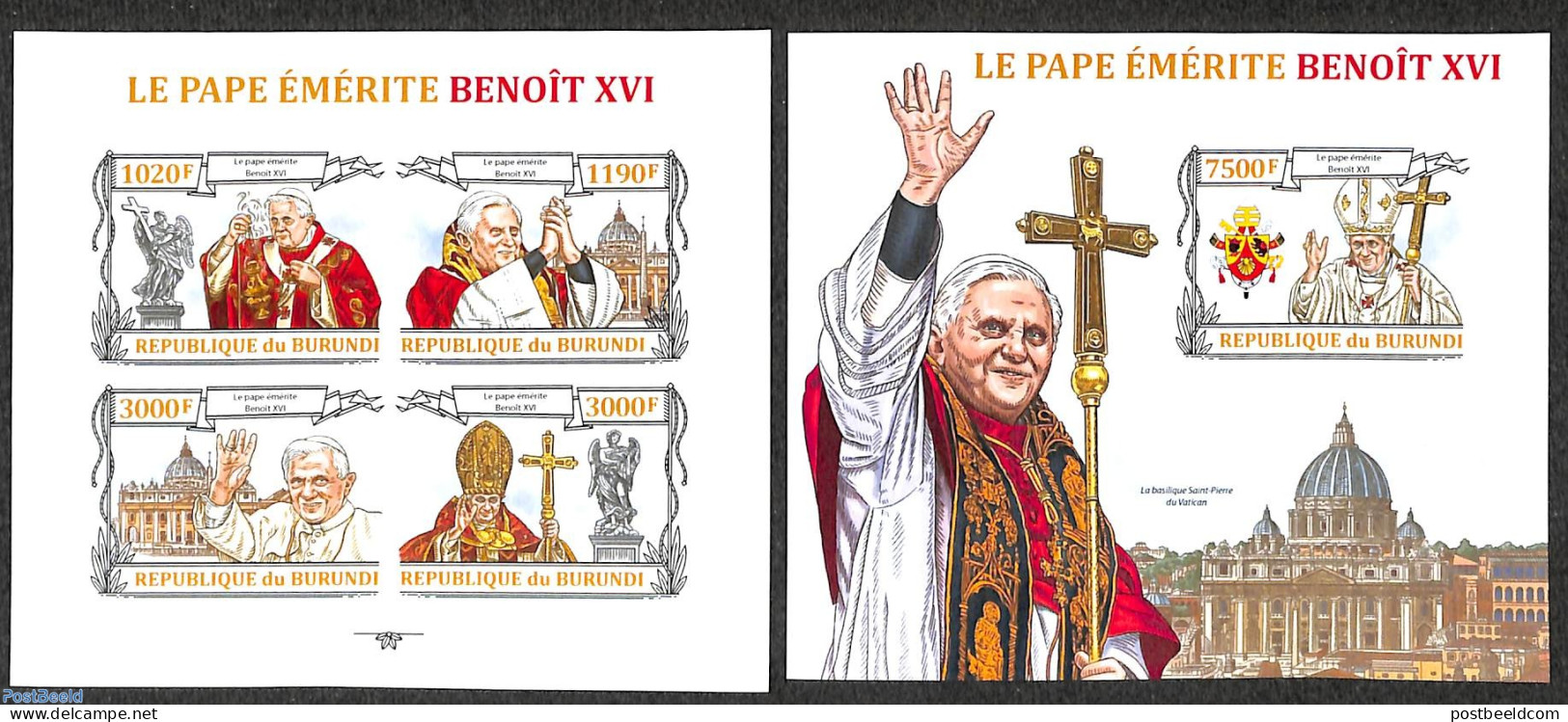 Burundi 2013 Pope Benedict XVI  2 S/s, Imperforated, Mint NH, Religion - Pope - Religion - Popes