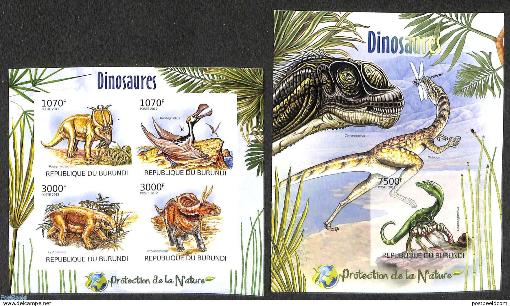 Burundi 2012 Dinosaurs  2 S/s, Imperforated, Mint NH - Sonstige & Ohne Zuordnung