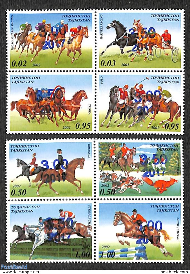 Tajikistan 2017 Horses Overprints 8v (2x[+]), Mint NH, Nature - Horses - Tayikistán