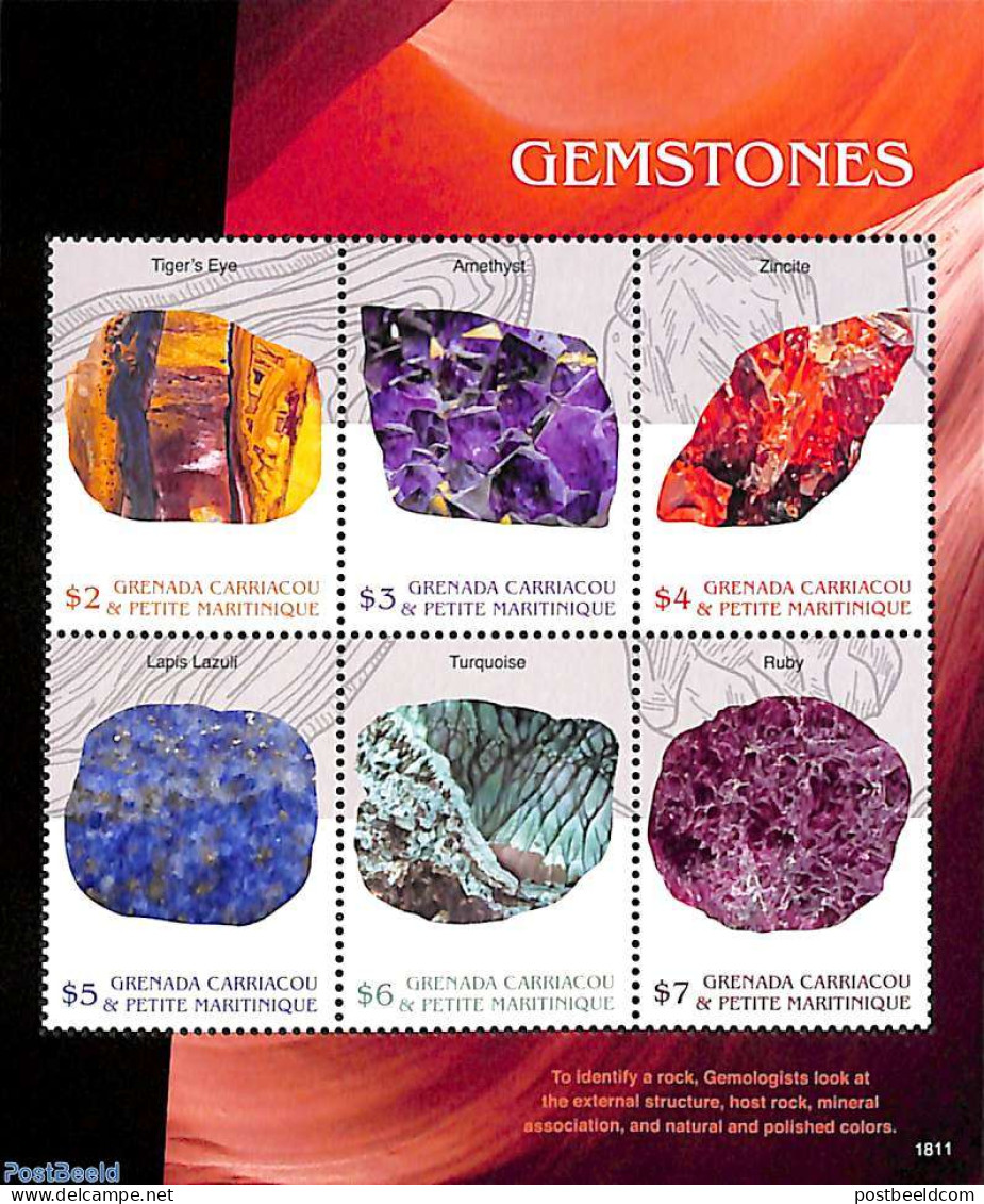 Grenada Grenadines 2018 Gemstones 6v M/s, Mint NH, History - Geology - Grenade (1974-...)