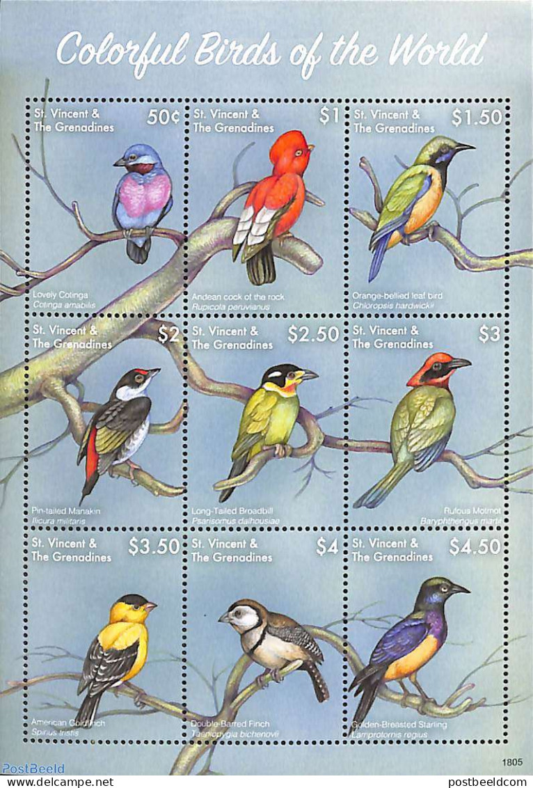 Saint Vincent 2018 Colorful Birds Of The World 9v M/s, Mint NH, Nature - Birds - St.Vincent (1979-...)