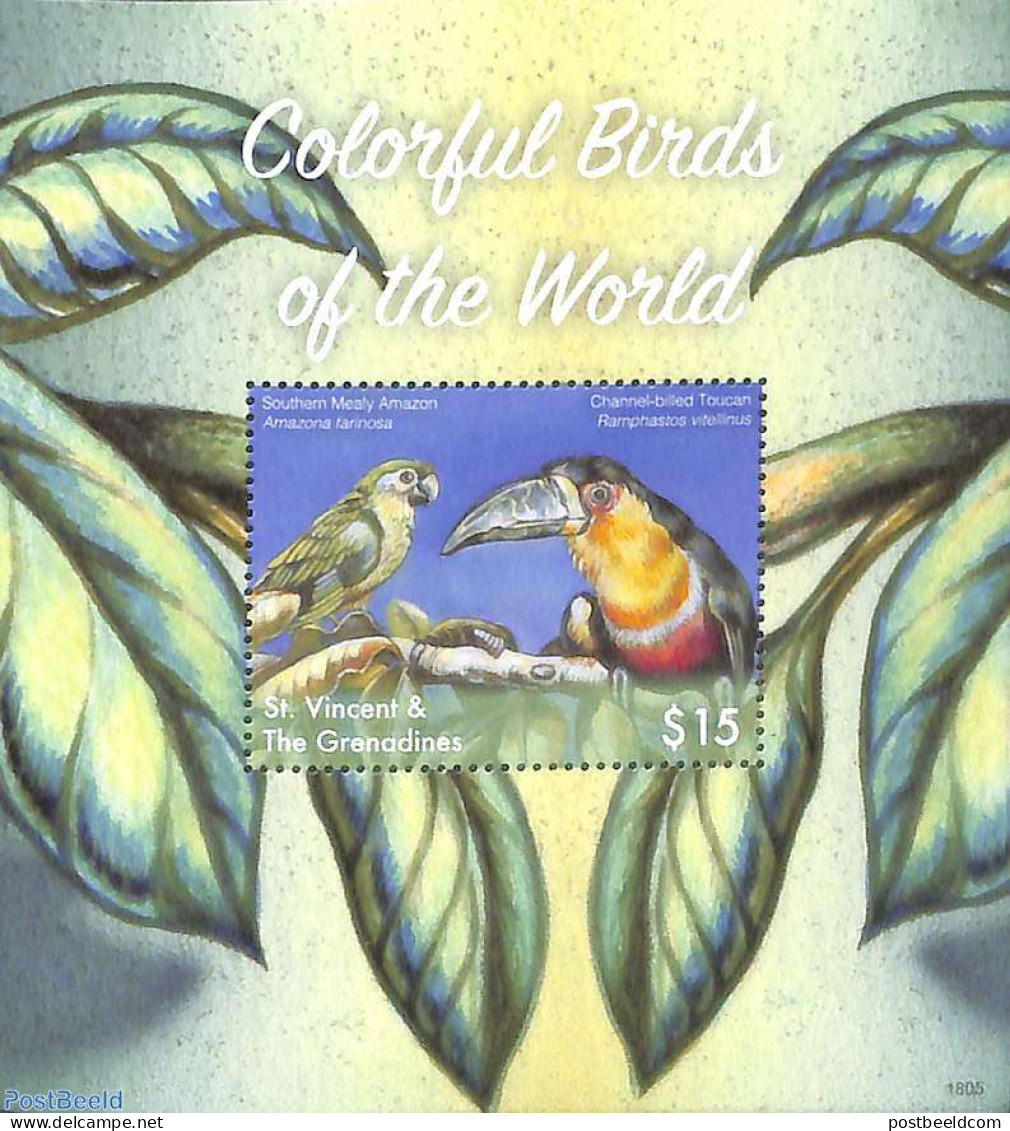 Saint Vincent 2018 Colorful Birds Of The World S/s, Mint NH, Nature - Birds - Parrots - St.Vincent (1979-...)