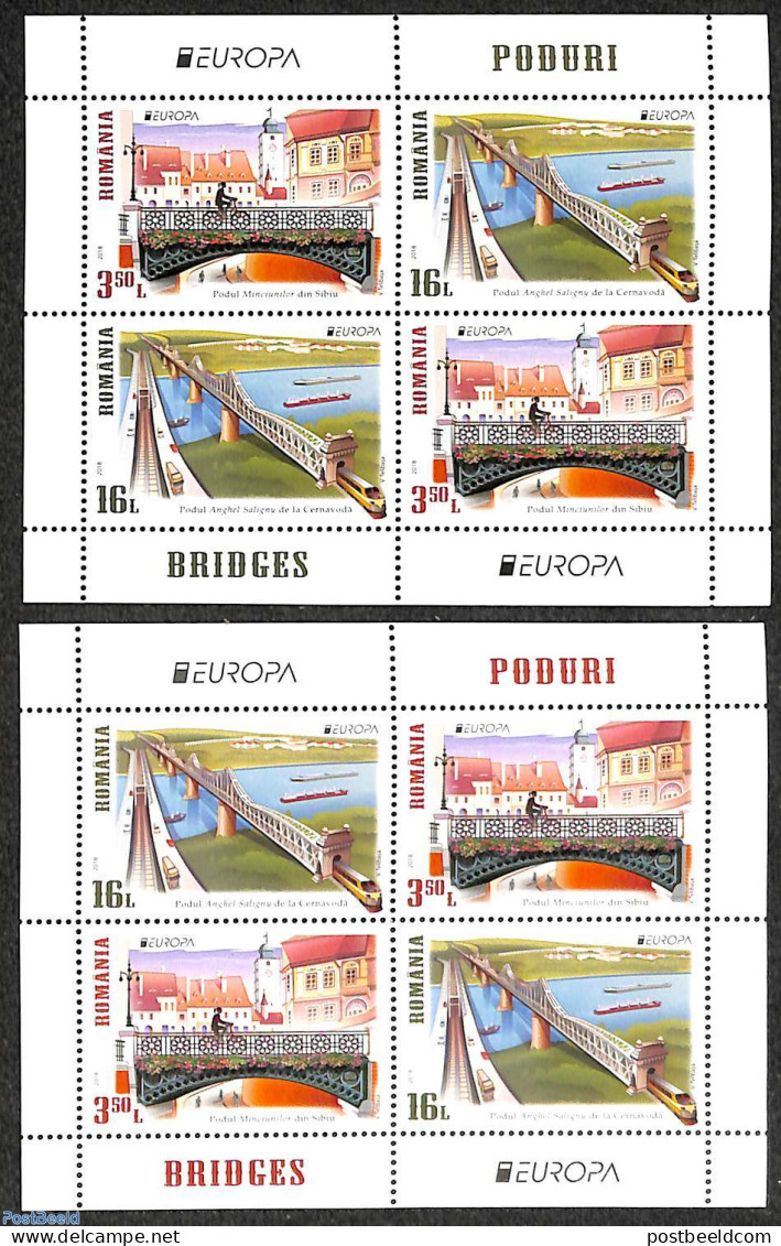 Romania 2018 Europa, Bridges 2 M/s, Mint NH, History - Sport - Transport - Europa (cept) - Cycling - Automobiles - Rai.. - Ungebraucht
