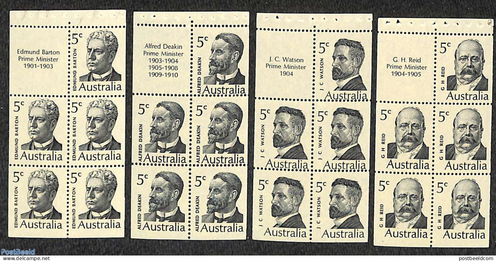 Australia 1969 Famous Pers, 4 Booklet Panes, Mint NH - Unused Stamps
