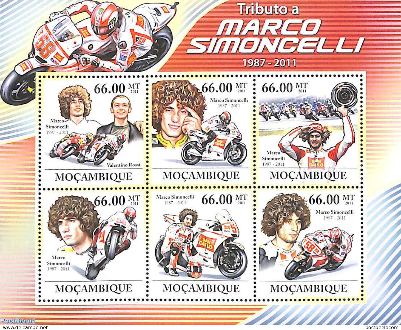 Mozambique 2011 Marco Simoncelli 6v M/s, Mint NH, Transport - Motorcycles - Motorräder