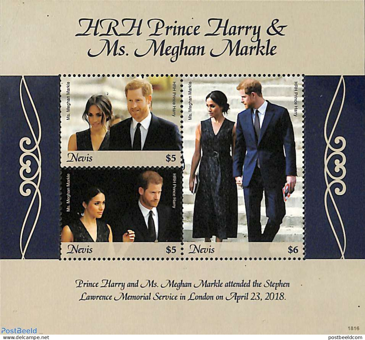 Nevis 2018 Harry And Meghan Wedding 3v M/s, Mint NH, History - Kings & Queens (Royalty) - Familias Reales