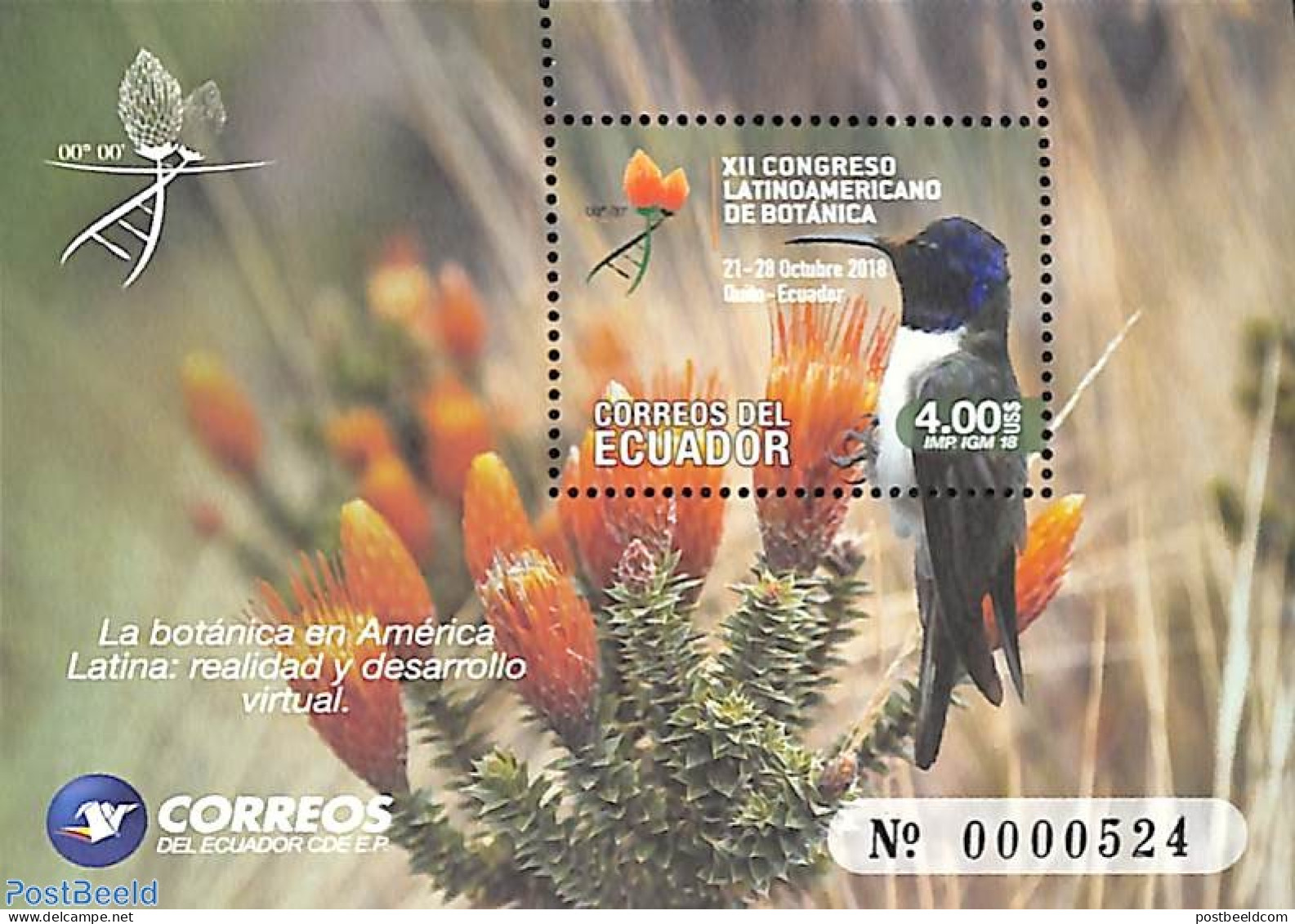Ecuador 2018 Botanic Congress, Hummingbird S/s, Mint NH, Nature - Birds - Flowers & Plants - Ecuador