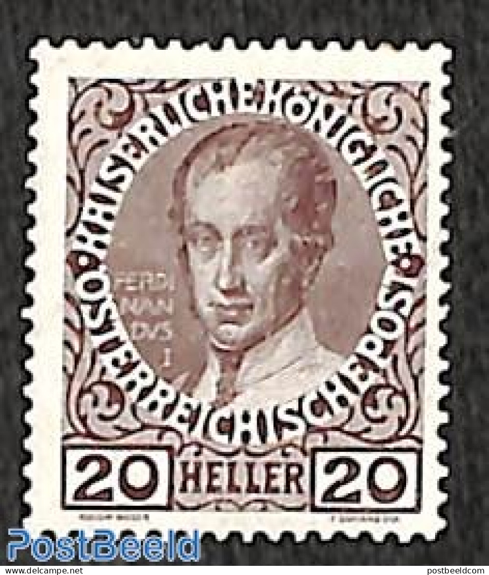 Austria 1908 20h, Stamp Out Of Set, Unused (hinged) - Neufs