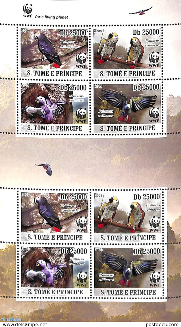 Sao Tome/Principe 2009 Wwf, M/s (with 2 Sets), Mint NH, Nature - Transport - Parrots - World Wildlife Fund (WWF) - Tra.. - Accidents & Sécurité Routière