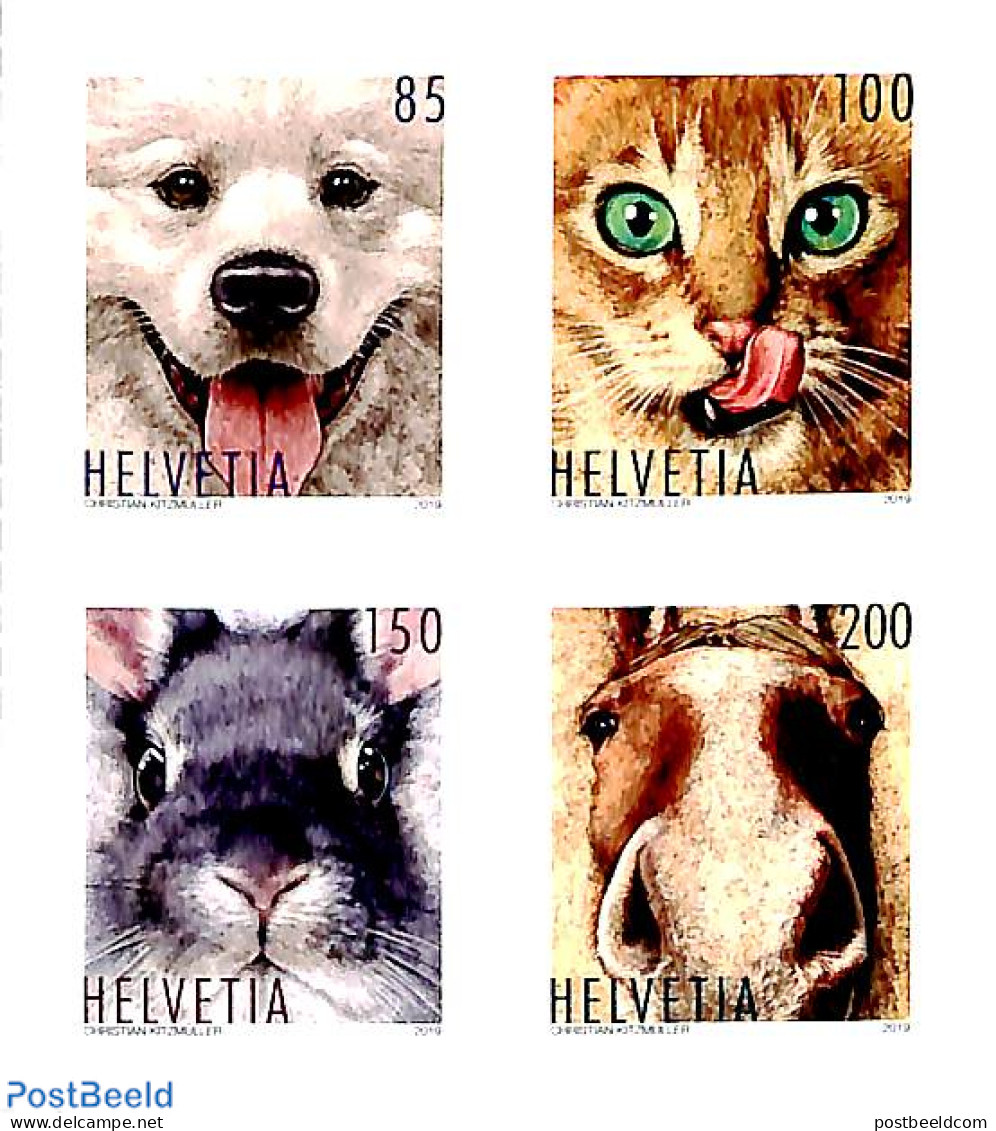 Switzerland 2019 Animal Friends 4v S-a, Mint NH, Nature - Animals (others & Mixed) - Cats - Dogs - Horses - Rabbits / .. - Neufs