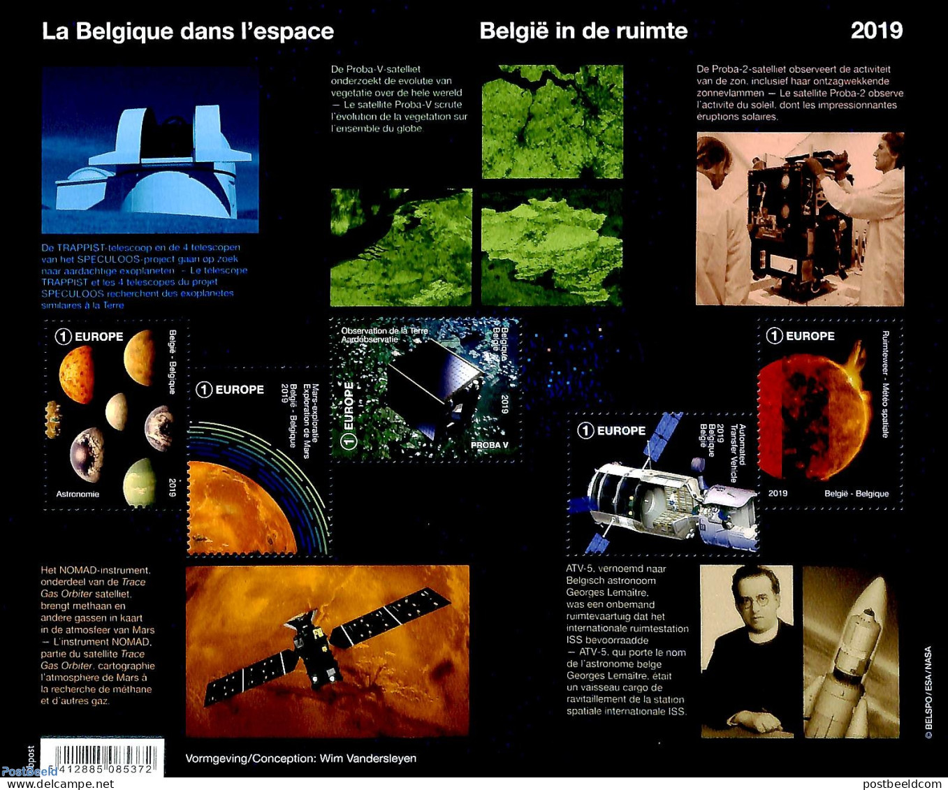 Belgium 2019 Belgium In Space 5v M/s, Mint NH, Science - Transport - Astronomy - Space Exploration - Unused Stamps