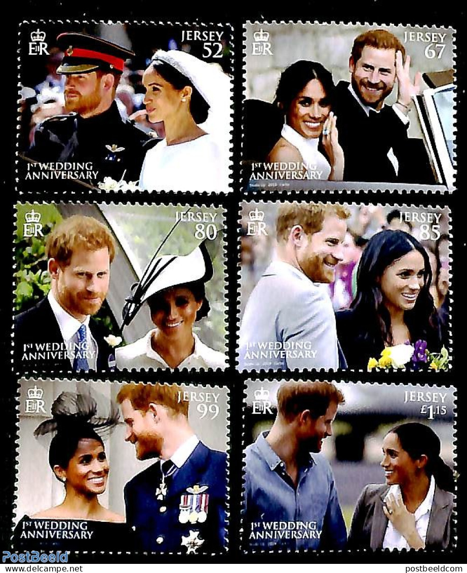 Jersey 2019 Prince Harry And Meghan Markle Wedding Anniversary 6v, Mint NH, History - Kings & Queens (Royalty) - Royalties, Royals