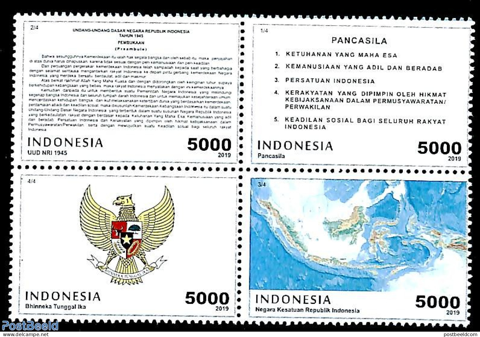 Indonesia 2019 4 Pillars 4v [+], Mint NH, History - Various - Coat Of Arms - Maps - Géographie