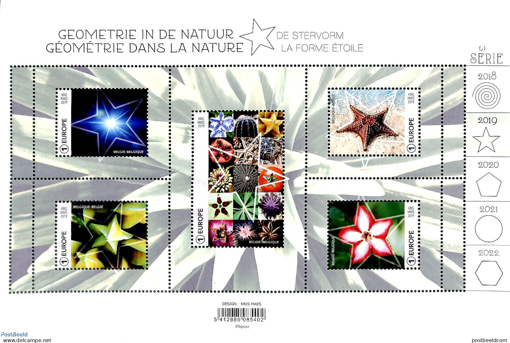 Belgium 2019 Geometry In Nature 5v M/s, Mint NH - Nuevos