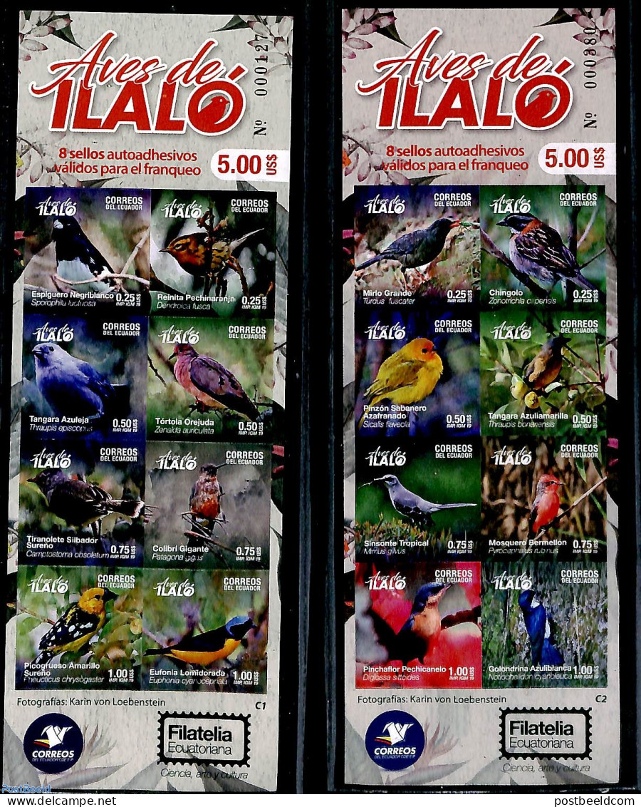 Ecuador 2019 Birds 16v S-a In 2 Booklets, Mint NH, Nature - Birds - Stamp Booklets - Zonder Classificatie