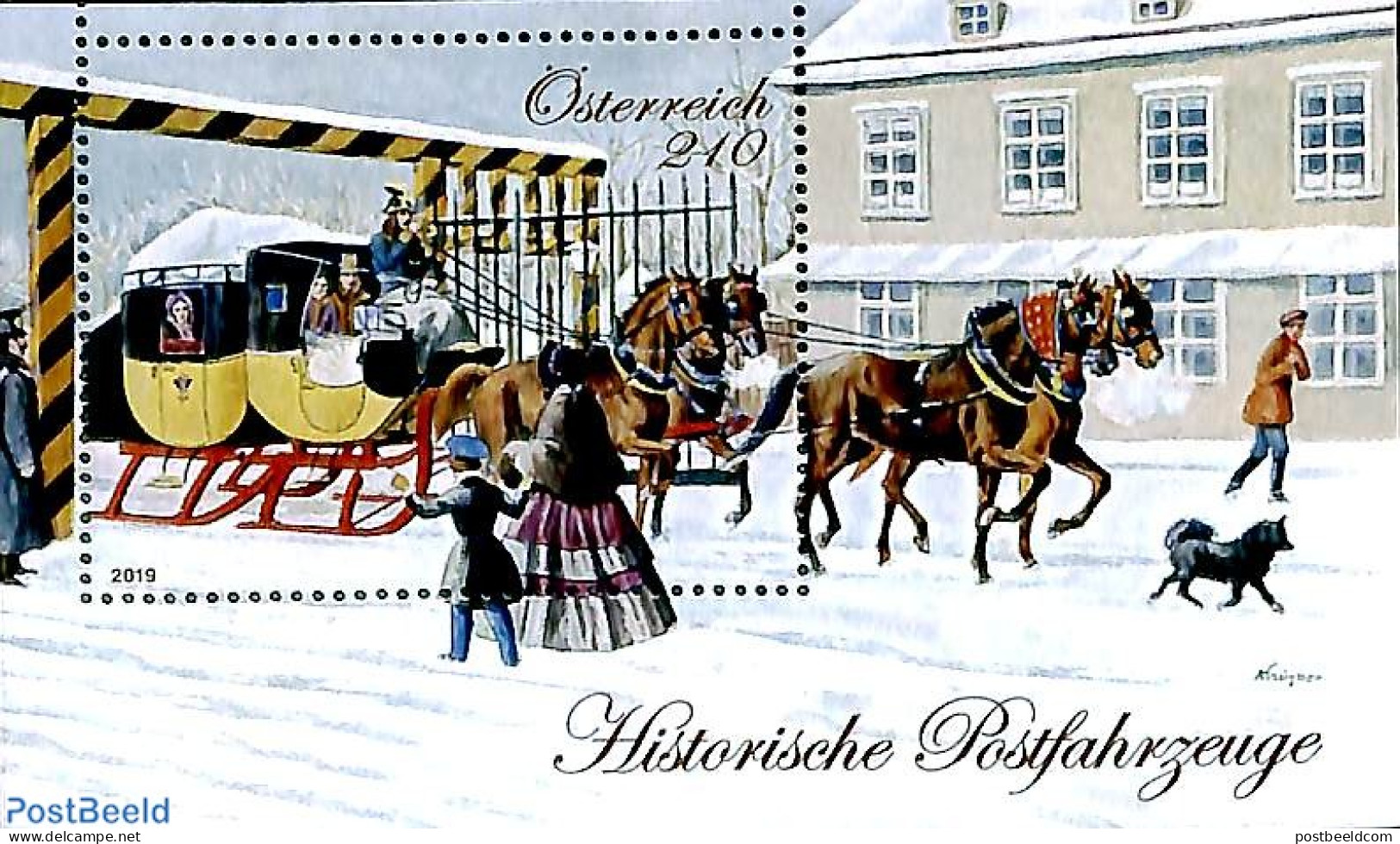 Austria 2019 History Of Post, Sledge Coach S/s, Mint NH, Nature - Transport - Dogs - Horses - Post - Coaches - Nuovi