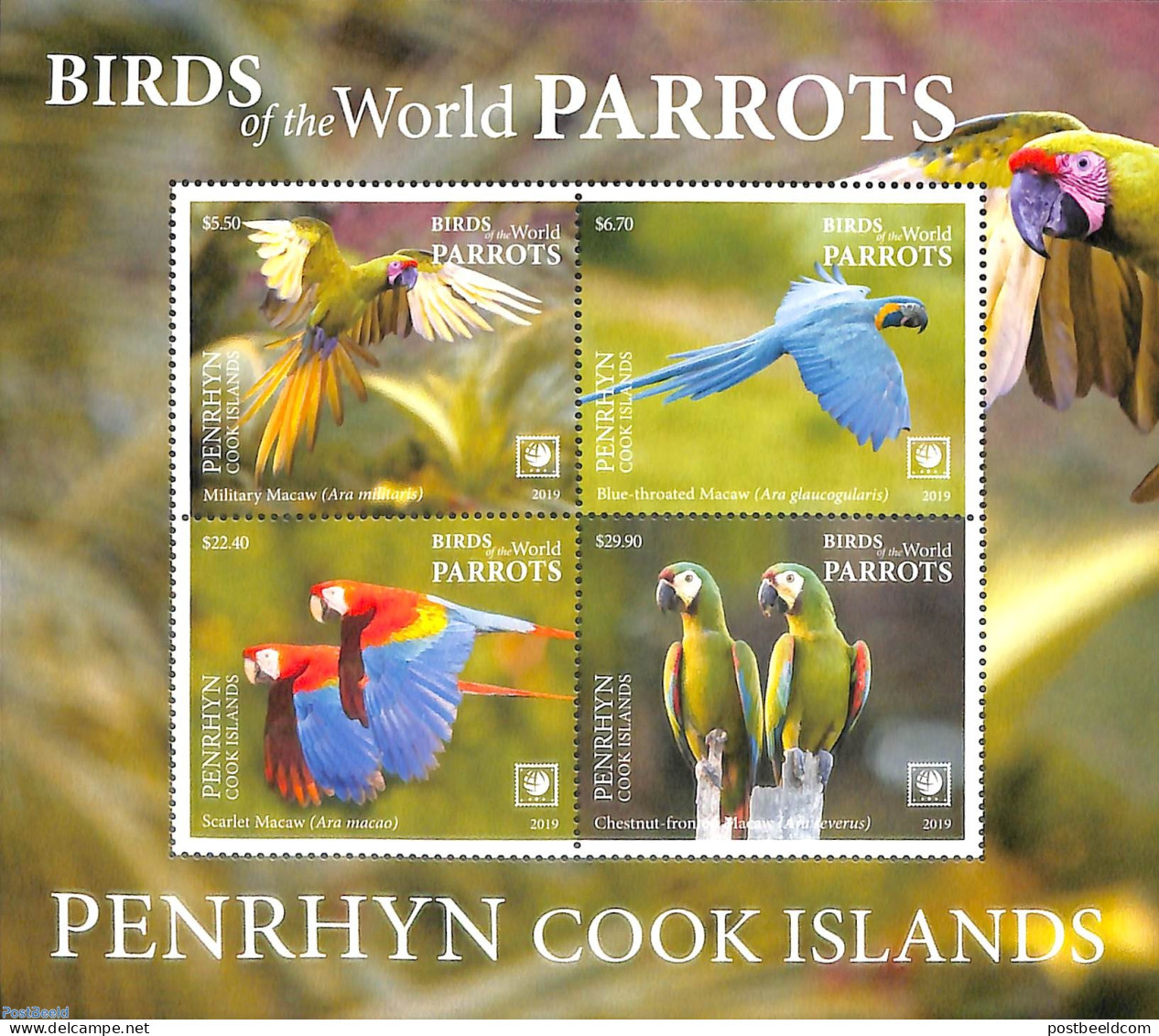 Penrhyn 2019 Parrots S/s, Mint NH, Nature - Birds - Parrots - Penrhyn