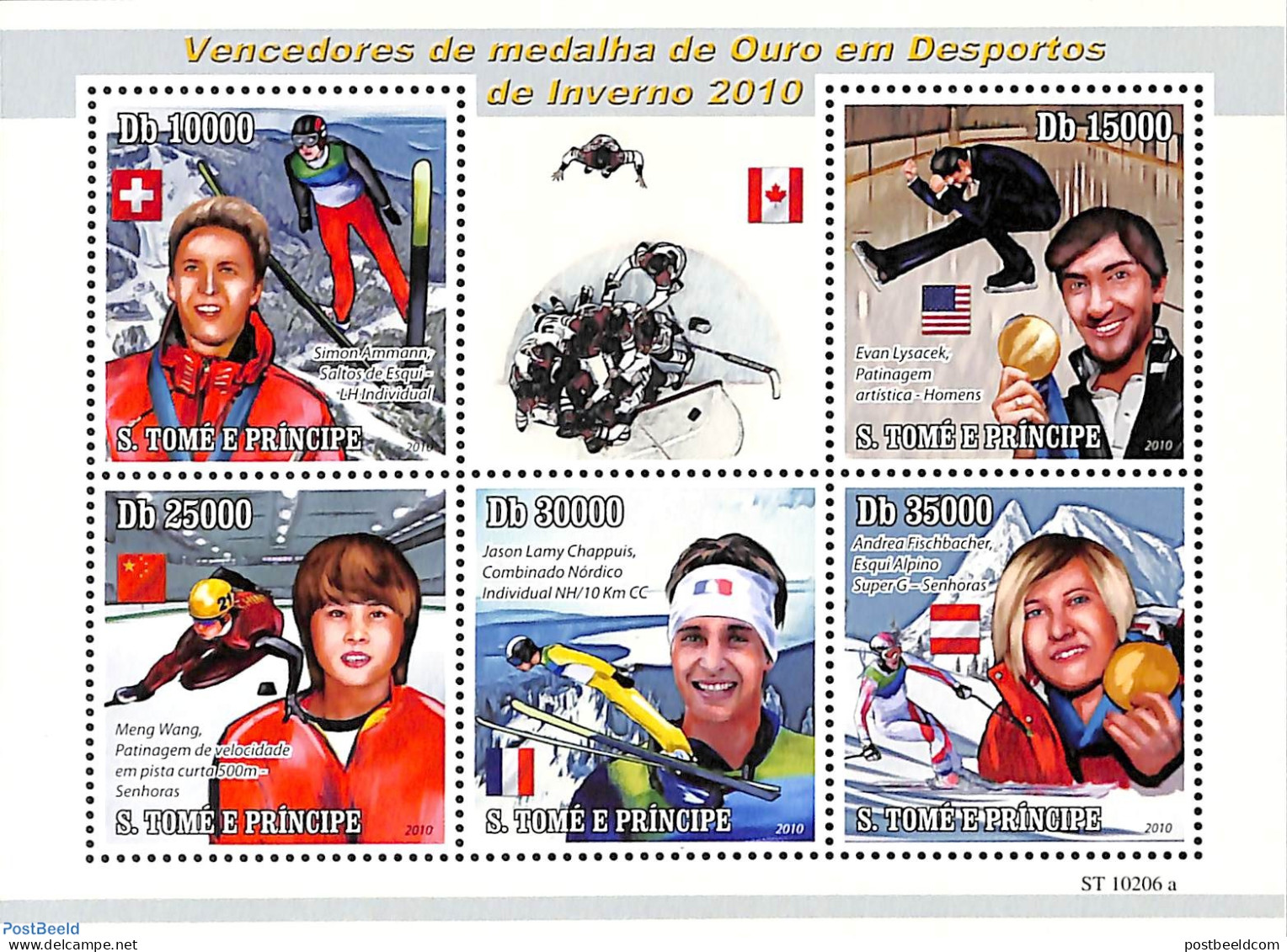 Sao Tome/Principe 2010 Olympic Winter Winners 5v M/s, Mint NH, Sport - Olympic Winter Games - Skating - Skiing - Ski