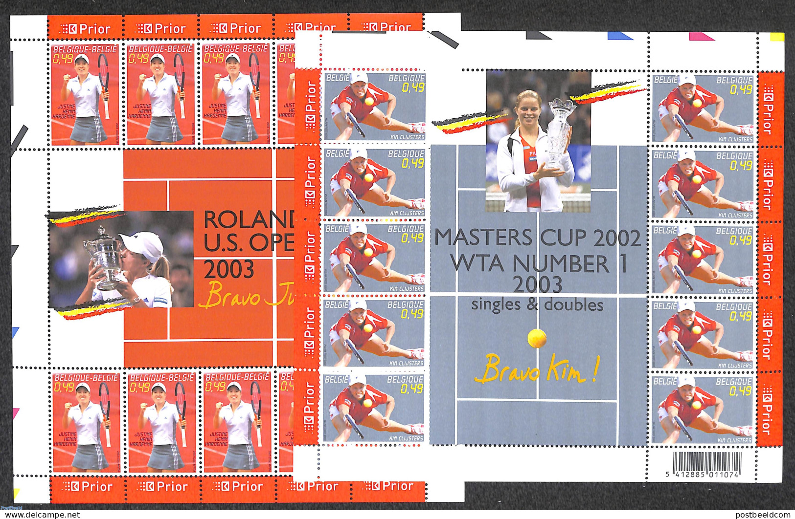 Belgium 2003 Tennis 2 M/s, Mint NH, Sport - Tennis - Neufs