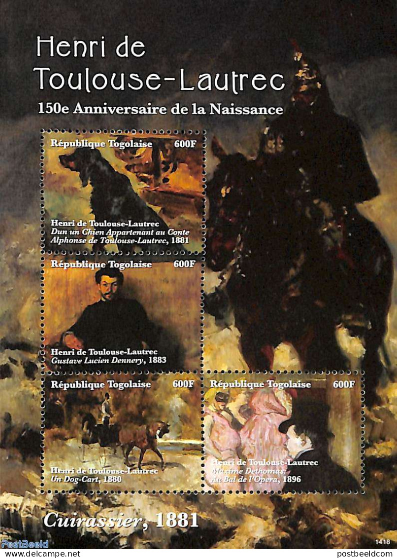 Togo 2014 Henri De Toulouse-Lautrec 4v M/s, Mint NH, Nature - Performance Art - Dogs - Horses - Dance & Ballet - Art -.. - Tanz