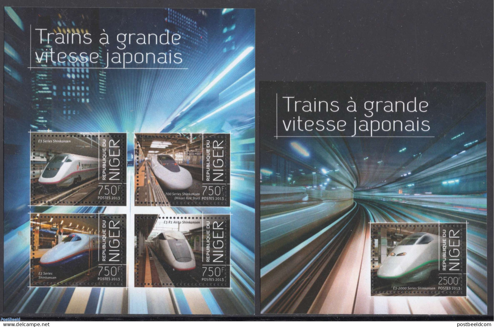 Niger 2013 Railways Japan 2 S/s, Mint NH, Transport - Railways - Trains