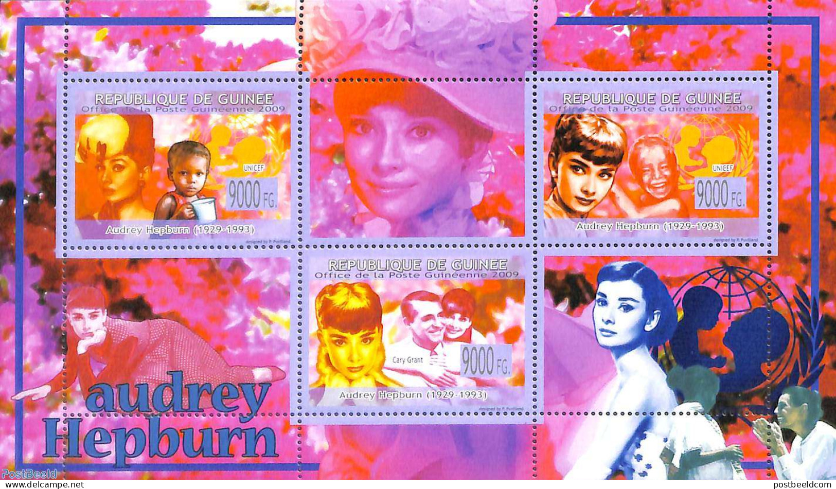 Guinea, Republic 2009 Audrey Hepburn 3v M/s, Mint NH, History - Performance Art - Unicef - Movie Stars - Acteurs