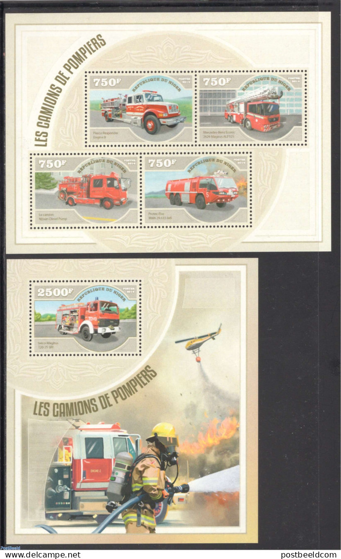 Niger 2014 Fire Engines 2 S/s, Mint NH, Transport - Automobiles - Fire Fighters & Prevention - Cars