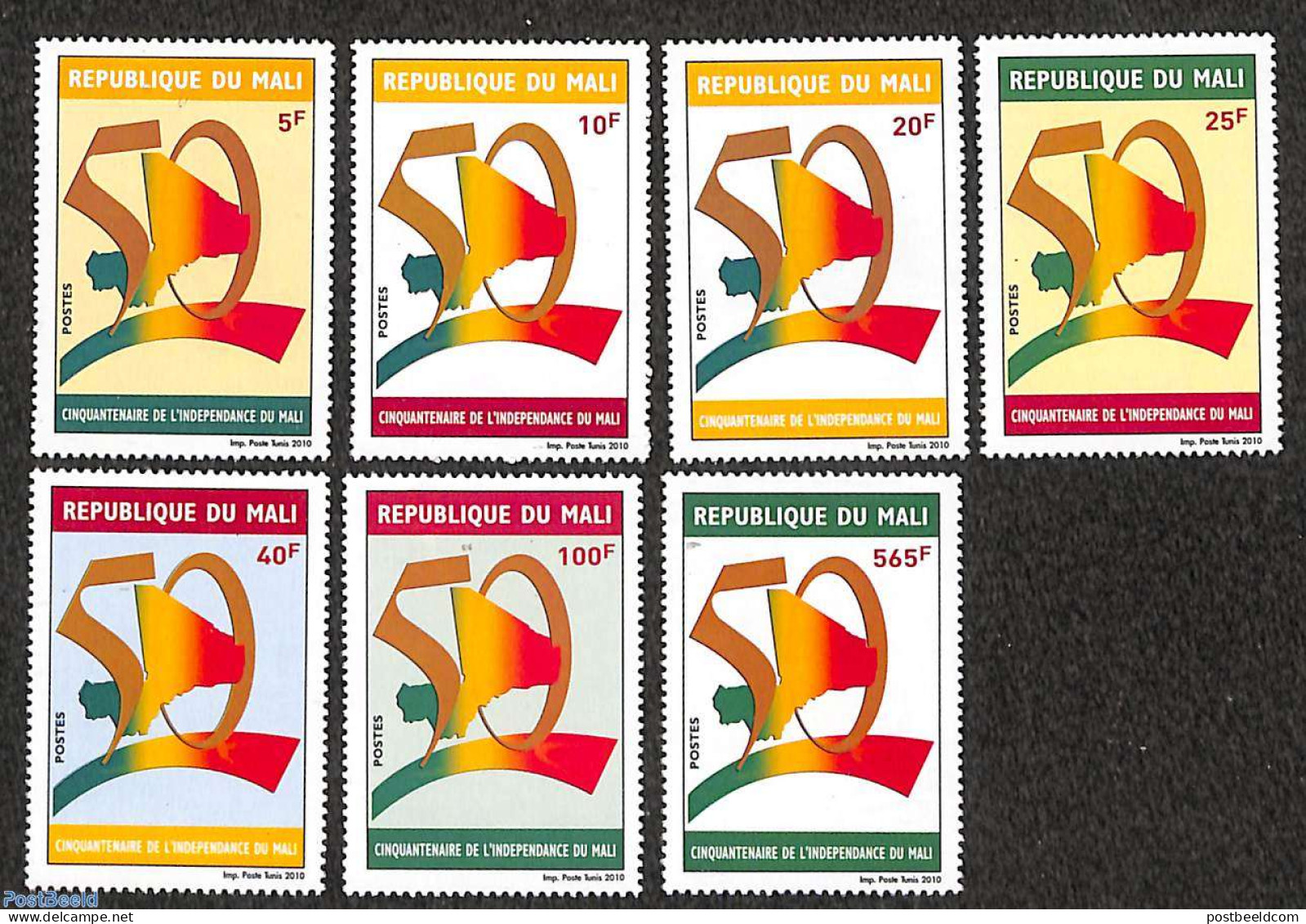 Mali 2010 50 Years Independence 7v (from A Set Of 8), Mint NH, Various - Maps - Geography