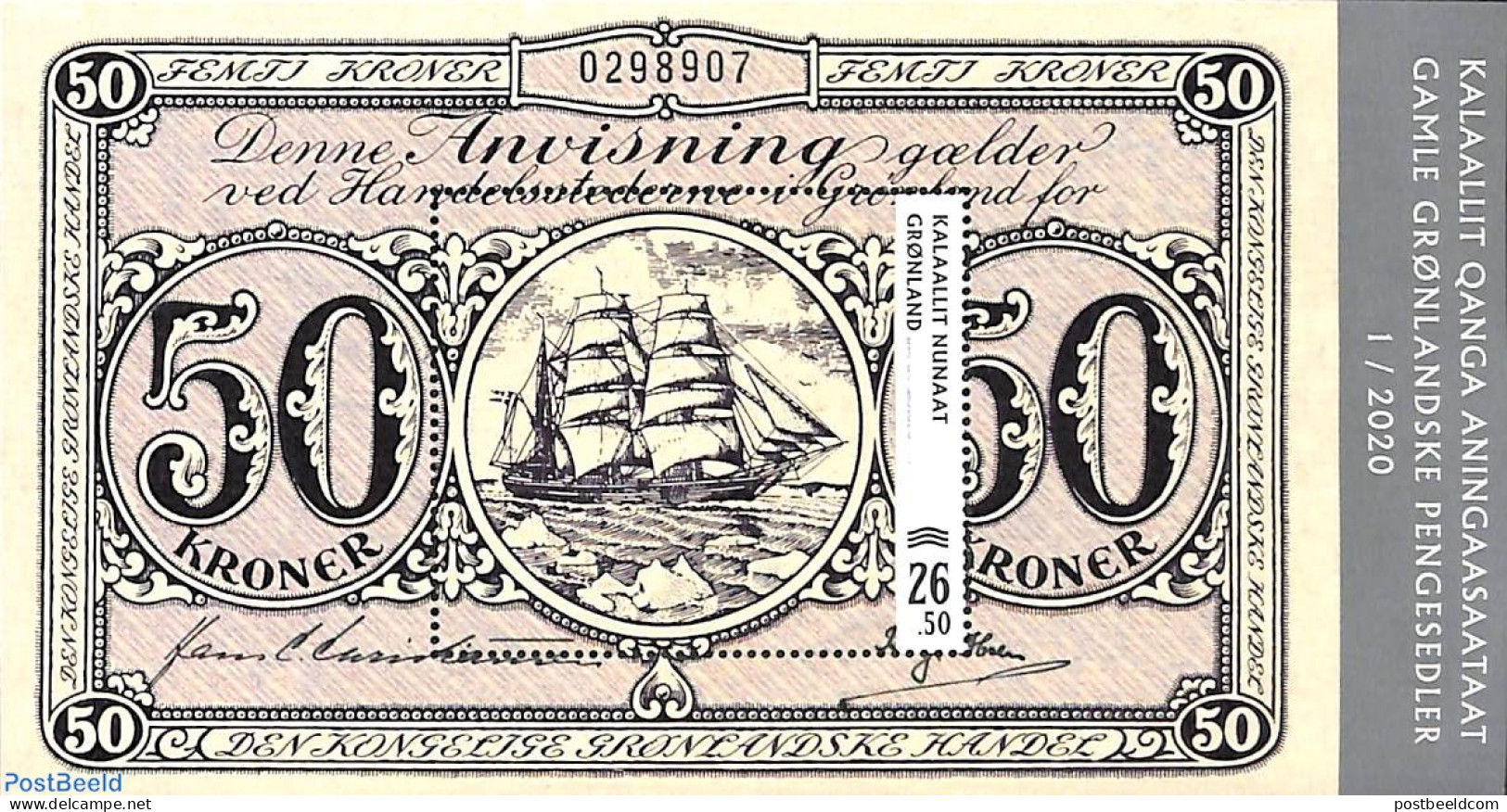Greenland 2020 Old Banknotes S/s, Mint NH, Transport - Various - Ships And Boats - Money On Stamps - Neufs