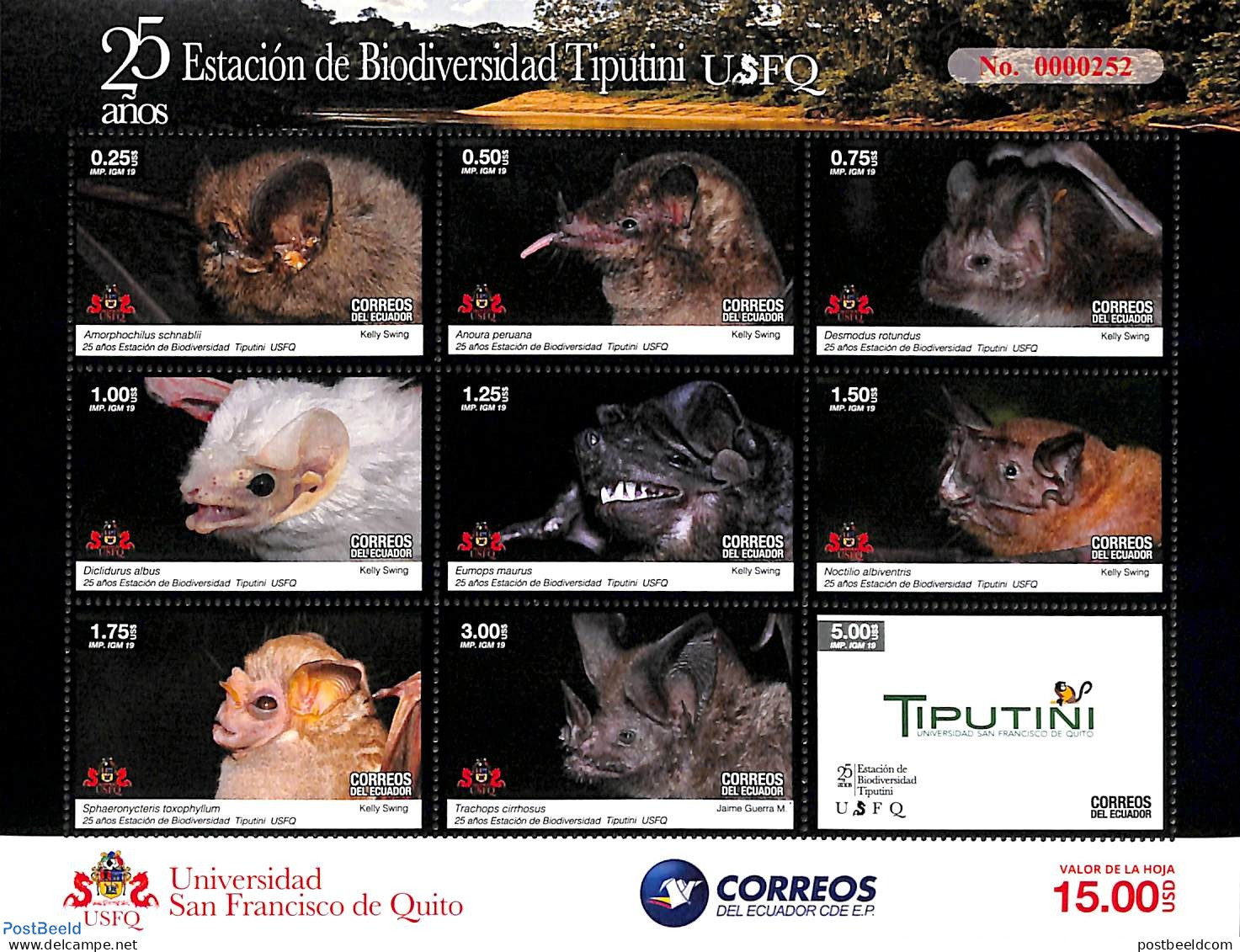 Ecuador 2019 Bats 9v M/s, Mint NH, Nature - Bats - Equateur