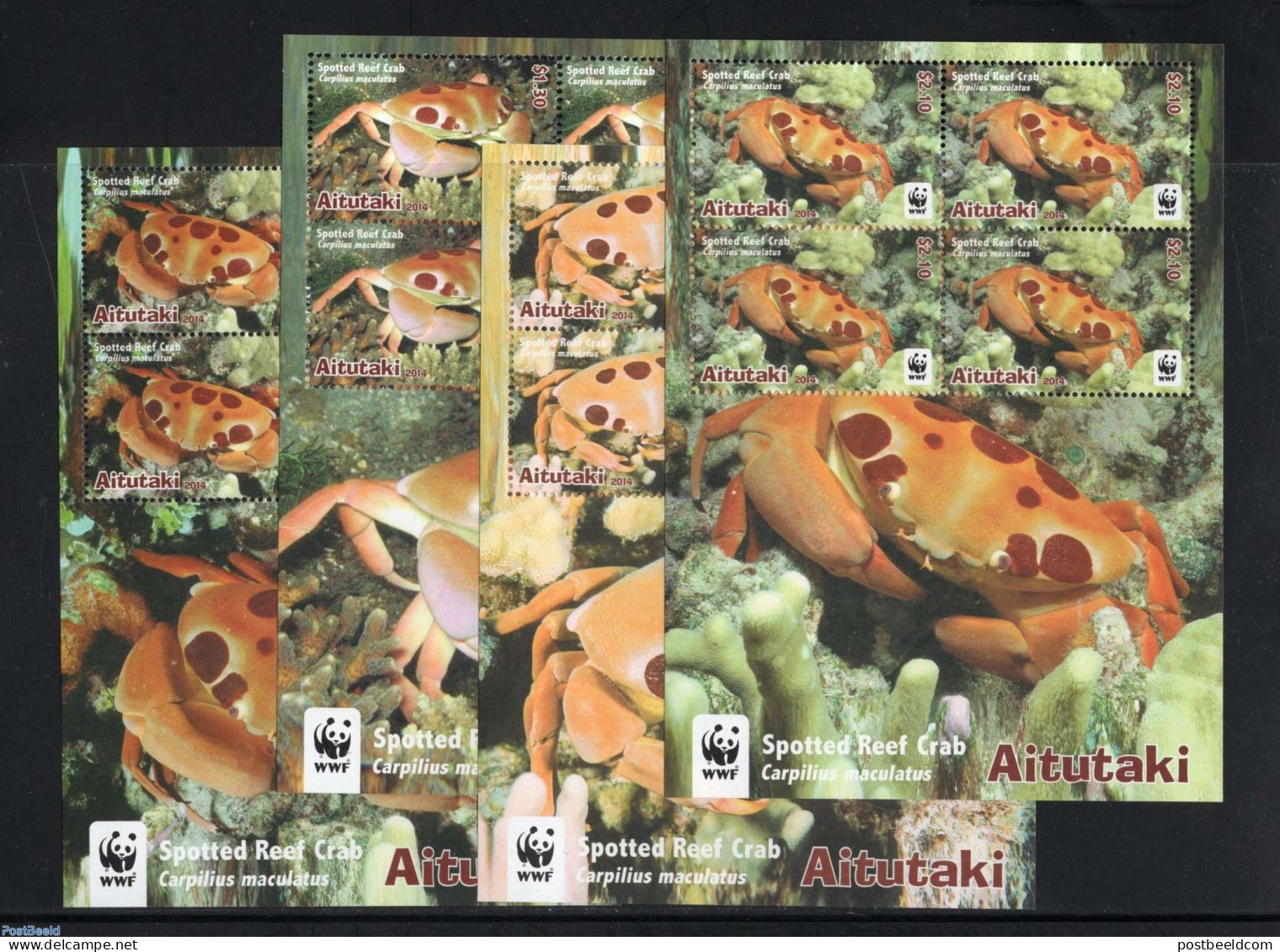 Aitutaki 2014 WWF, Crabs 4 S/s, Mint NH, Nature - Animals (others & Mixed) - Shells & Crustaceans - World Wildlife Fun.. - Maritiem Leven
