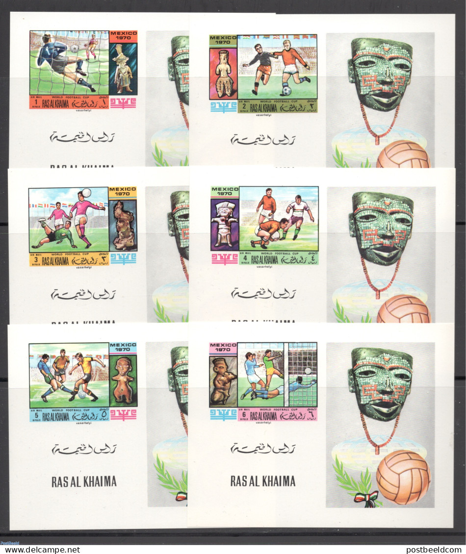 Ras Al-Khaimah 1970 World Cup Football 6 S/s1, Imperforated, Mint NH, Sport - Football - Ras Al-Khaima