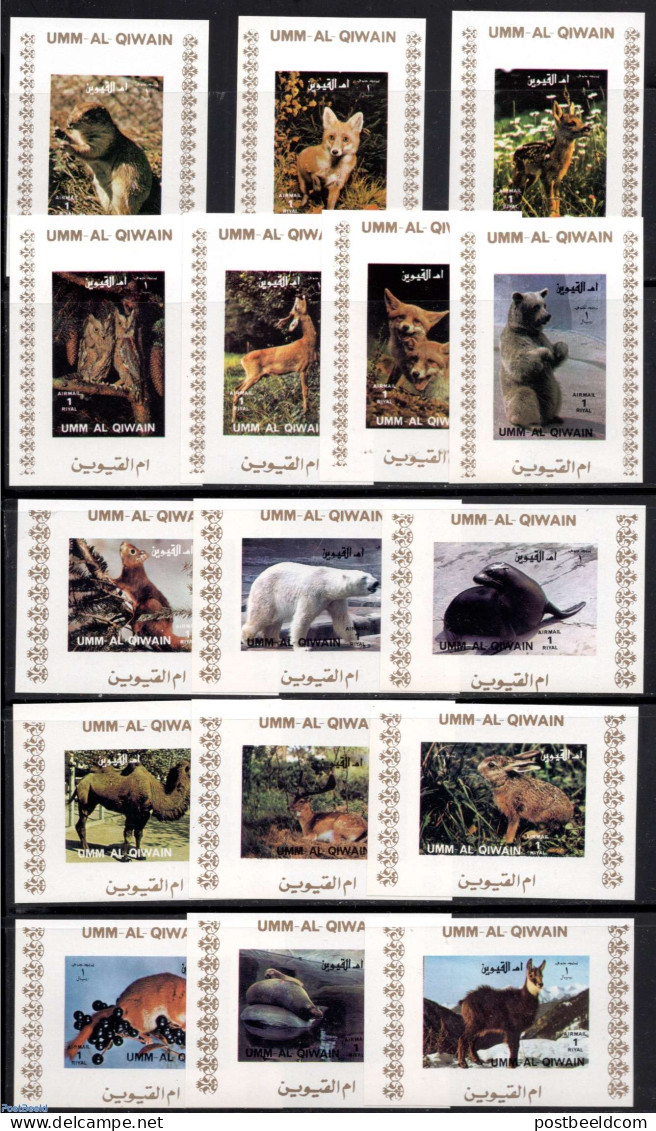 Umm Al-Quwain 1972 Animals 16 S/s, Imperforated, Mint NH, Nature - Animals (others & Mixed) - Bears - Camels - Deer - Umm Al-Qaiwain