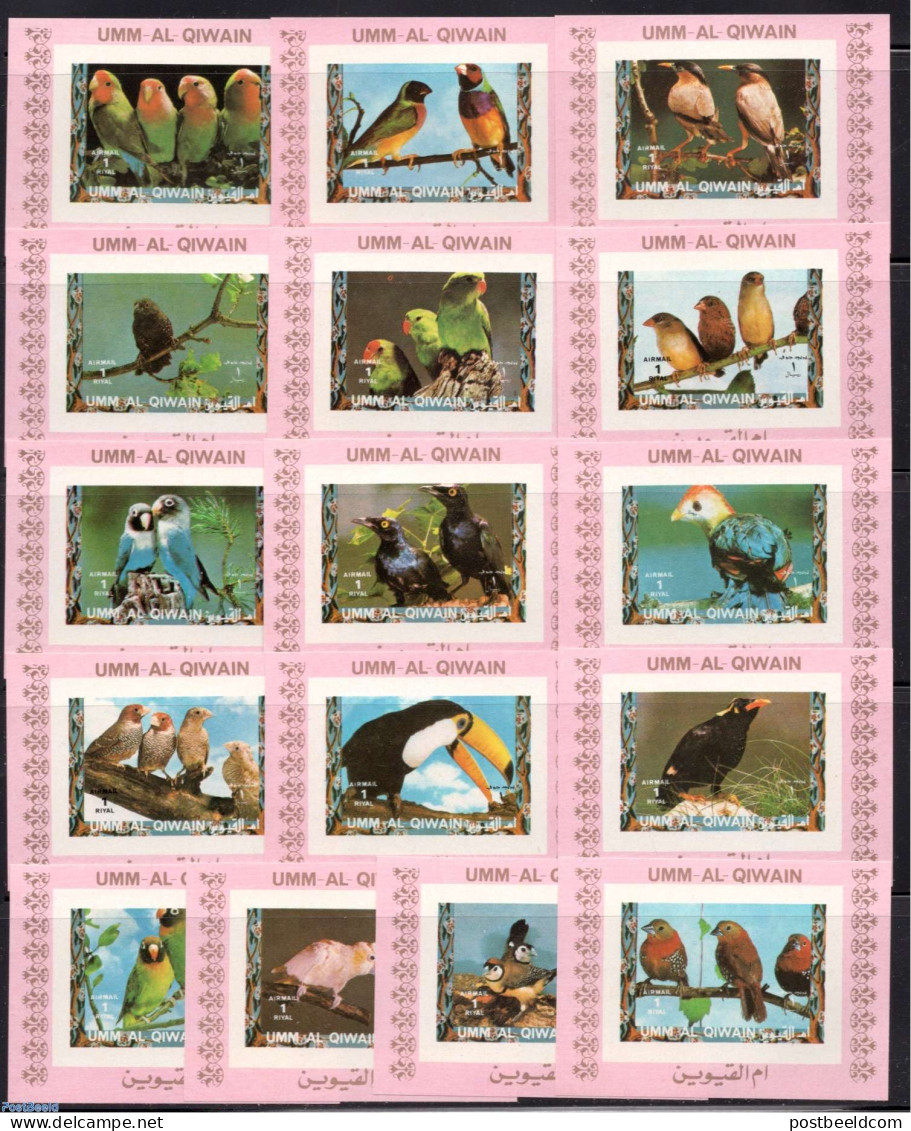 Umm Al-Quwain 1972 Birds 16 S/s Pink, Imperforated, Mint NH, Nature - Animals (others & Mixed) - Birds - Toucans - Umm Al-Qaiwain