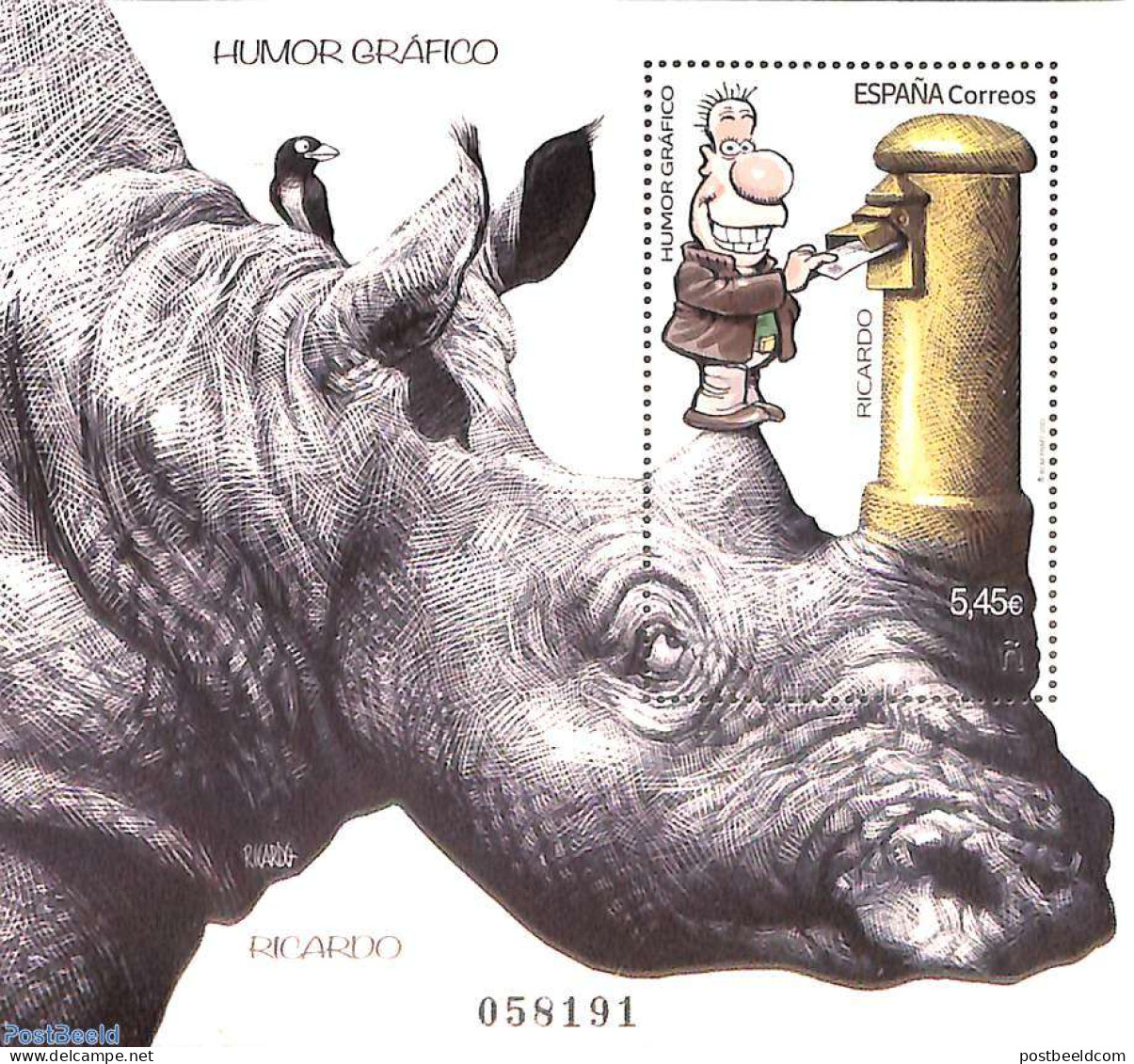 Spain 2020 Ricardo, Graphic Humor S/s, Mint NH, Nature - Rhinoceros - Post - Art - Comics (except Disney) - Nuevos