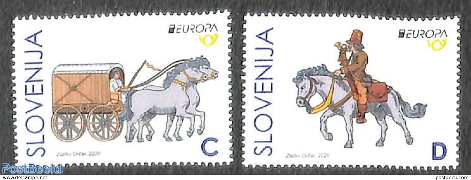 Slovenia 2020 Europa, Old Postal Roads 2v, Mint NH, History - Nature - Europa (cept) - Horses - Post - Poste