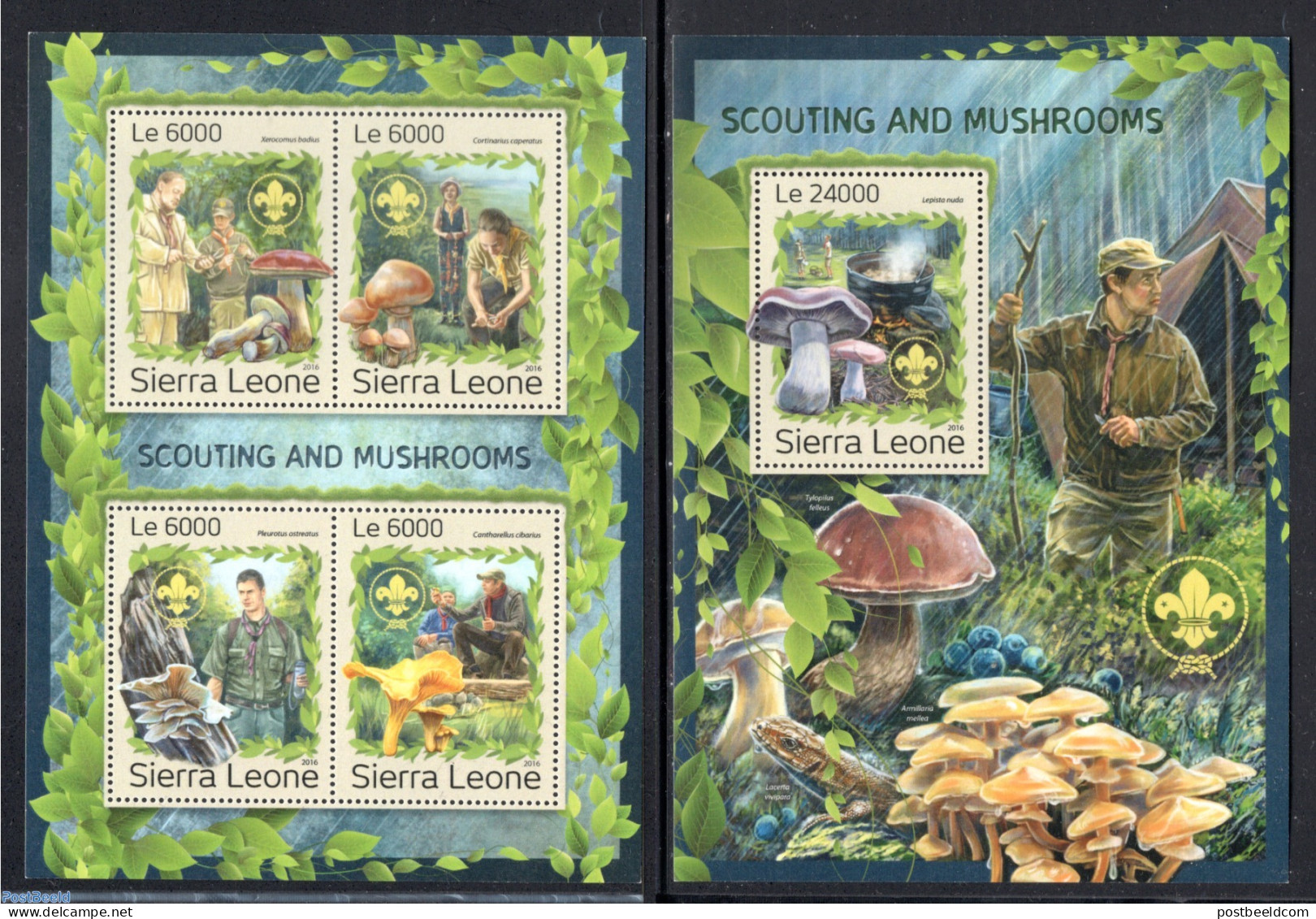 Sierra Leone 2016 Mushrooms 2 S/s, Mint NH, Nature - Science - Sport - Mushrooms - Inventors - Scouting - Mushrooms