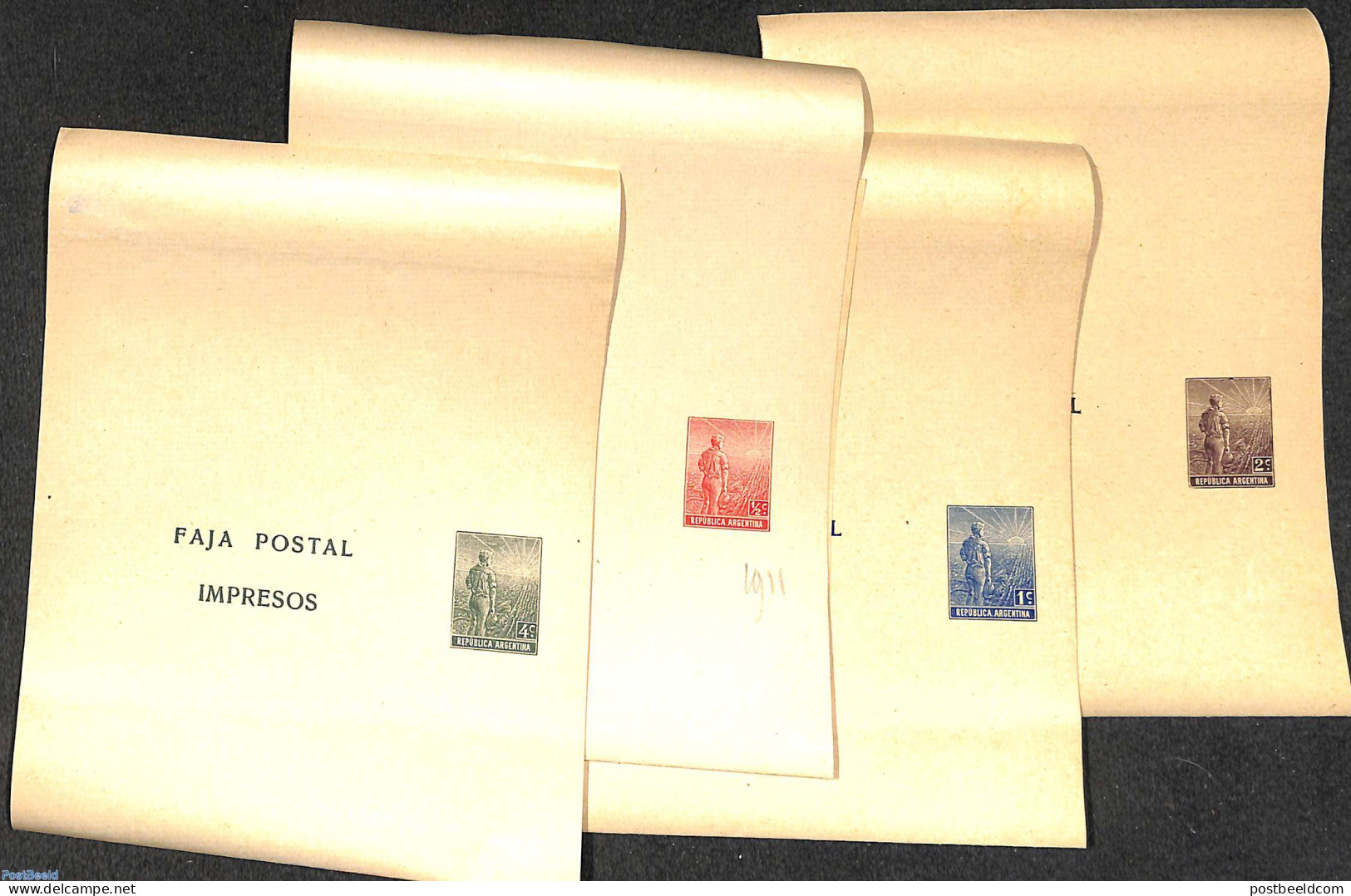 Argentina 1911 Set Of 4 Wrappers, Unused Postal Stationary, Various - Agriculture - Storia Postale