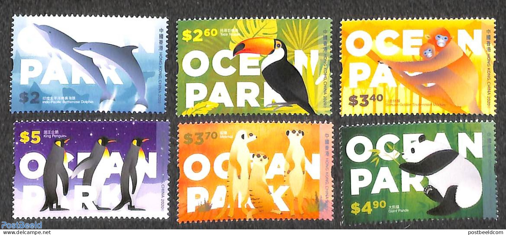 Hong Kong 2020 Ocean Park 6v, Mint NH, Nature - Animals (others & Mixed) - Birds - Monkeys - Penguins - Sea Mammals - Neufs
